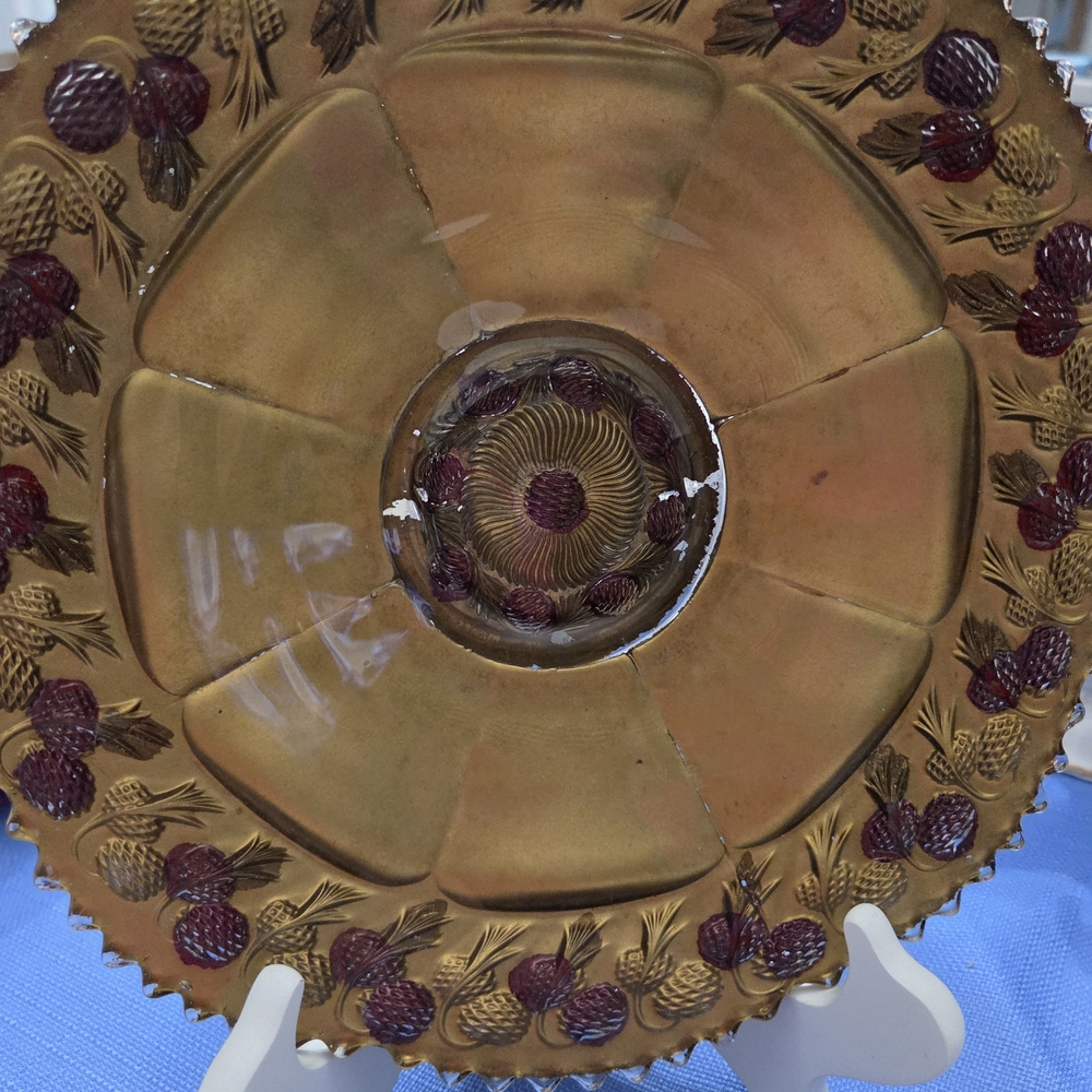 Antique Goofus Glass Dish 1900's With Gold Luster Paint